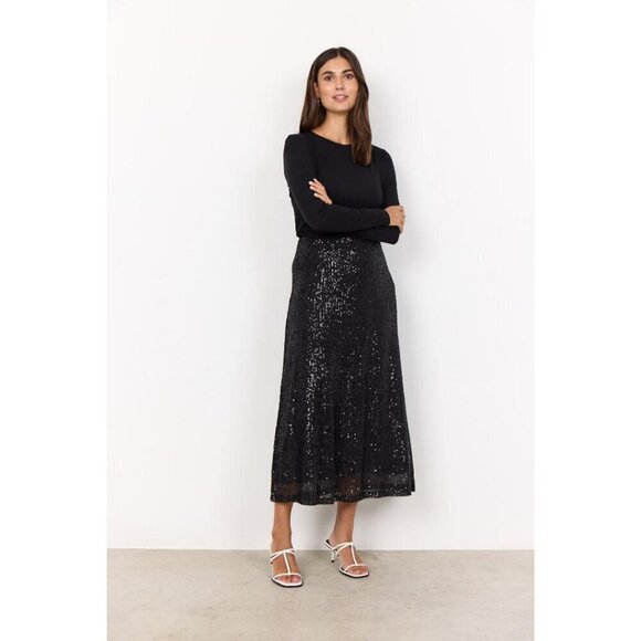 NWT SOYA CONCEPT Nanette 3 Chic Black Glam Sequin Skirt - Picture 1 of 5